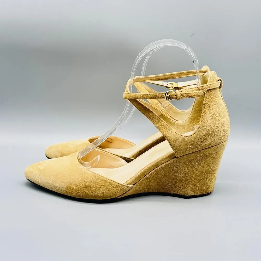 Cole Haan Shoes Womens 9.5 Brown Suede Grand OS Wedge Pumps Ankle Strap Pointed